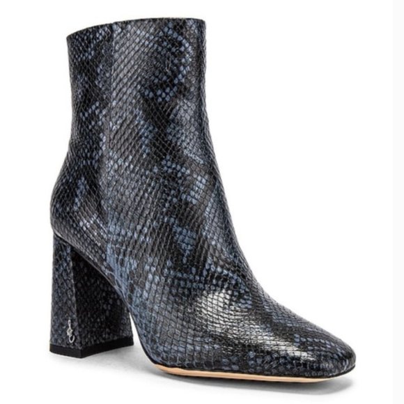 New Sam Edelman Blue Snakeskin Heel Ankle Boots - Picture 3 of 9